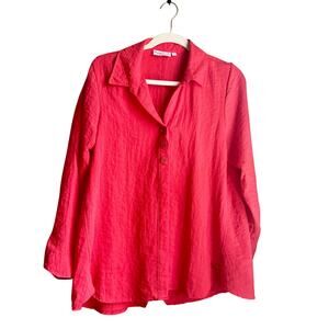 Habitat Button Down Red Oversized Boxy Top Unique Buttons Linen Look Lagenlook